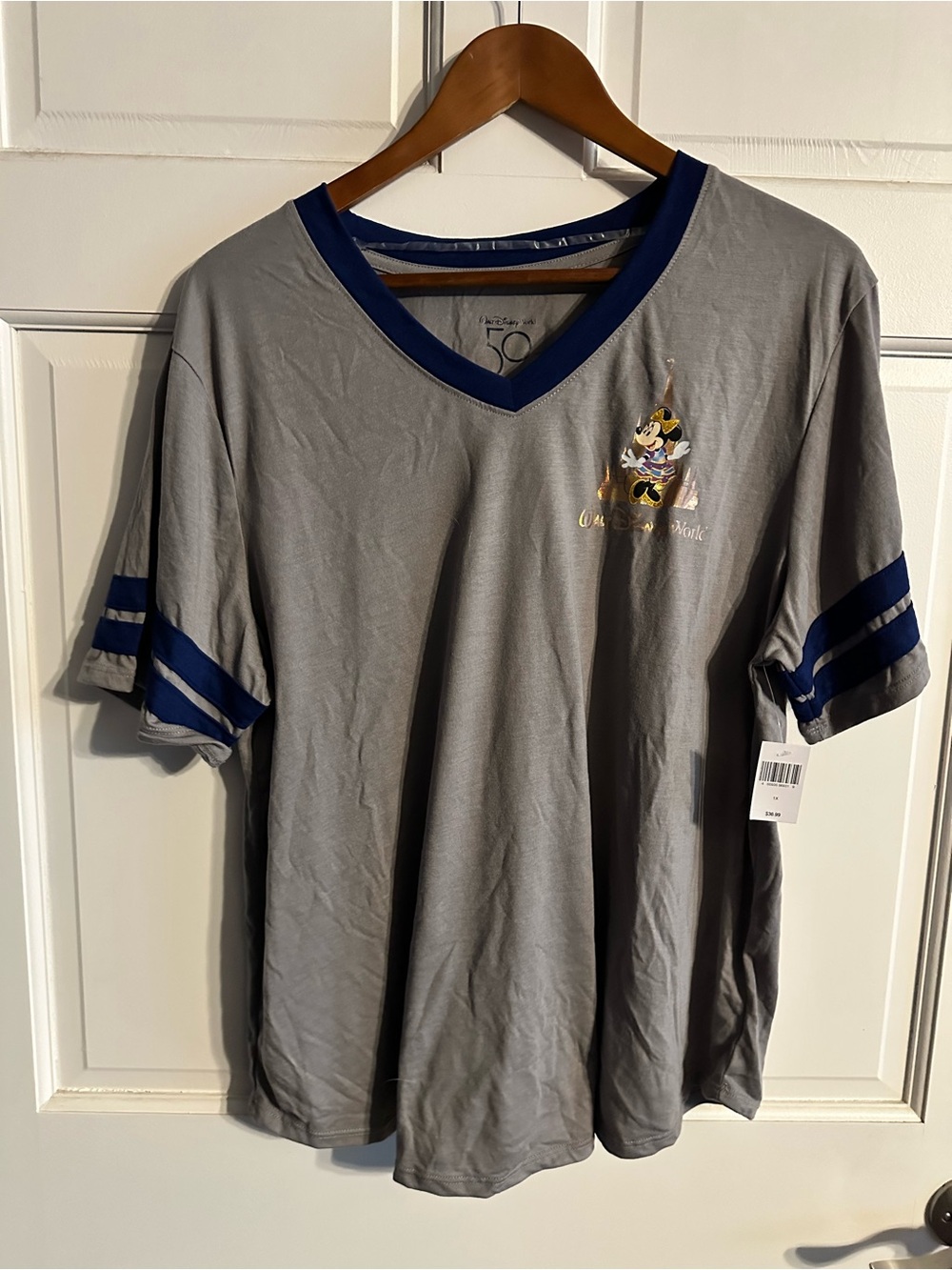 NWT Women’s 1X 50th Anniversary Disney Gray V-Neck Short Sleeve Shirt